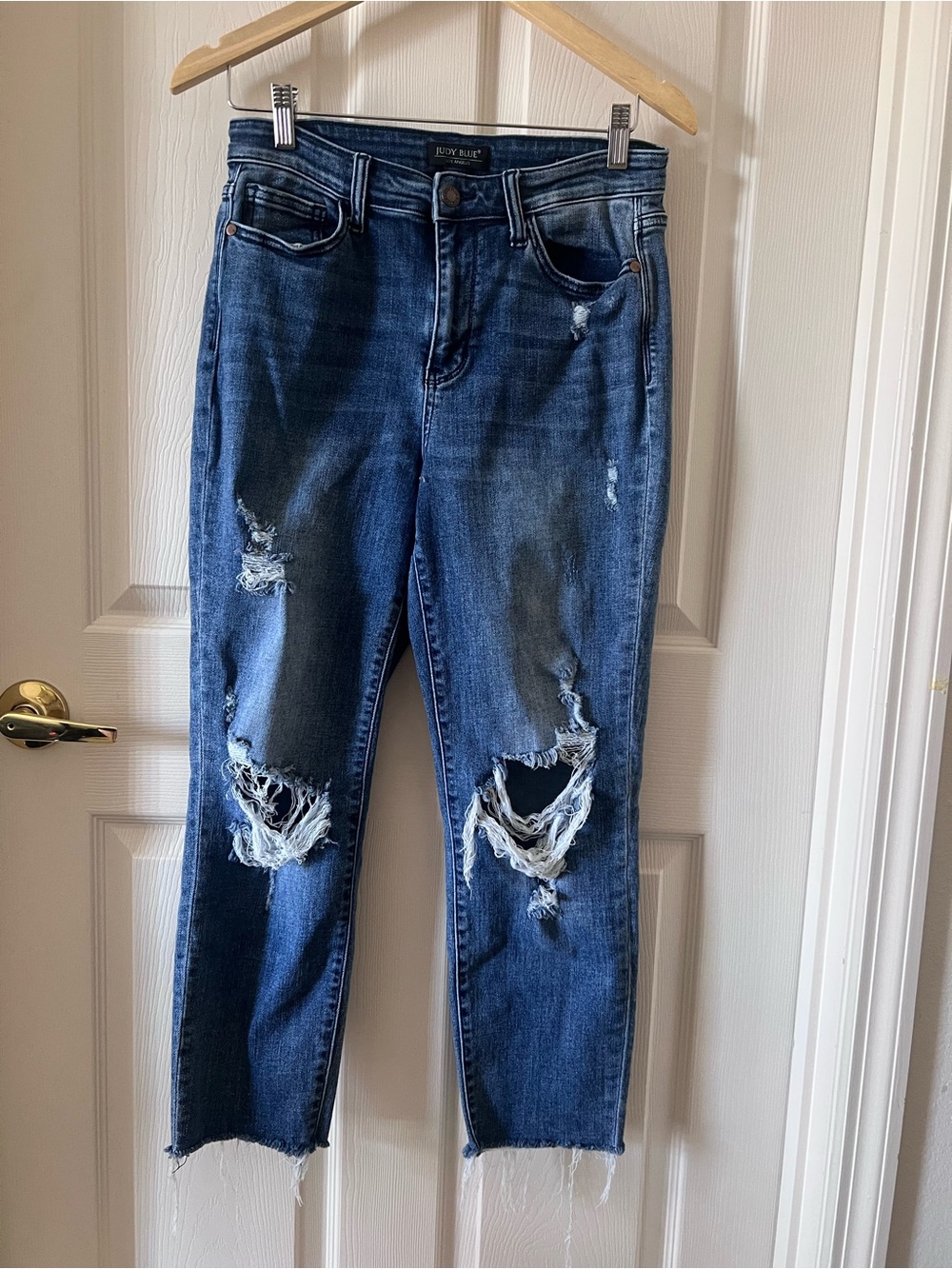 Judy Blue Distressed High-Rise Stretch Skinny Dark Blue Distressed Jeans 28 EUC